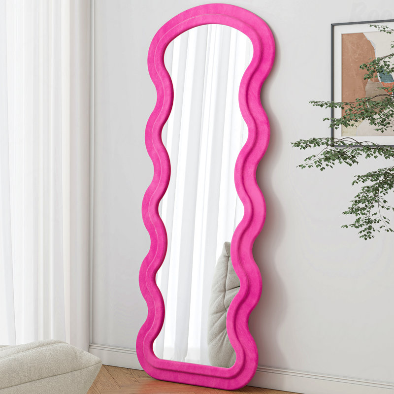 Wave Rose Design Full-Length Floor Accent Mirror - Stand Included, Hanging/Leaning Use For Bedroom/Living Room, Rose