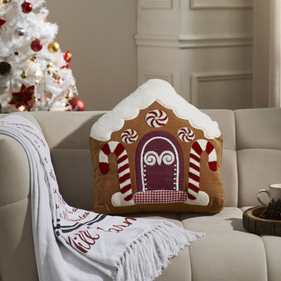 Coussin en velours brodé Gingerbread House 18 x 18