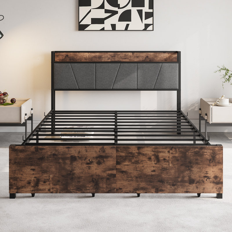 Lit plateforme avec rangement Ruoxi, Grand, Brun