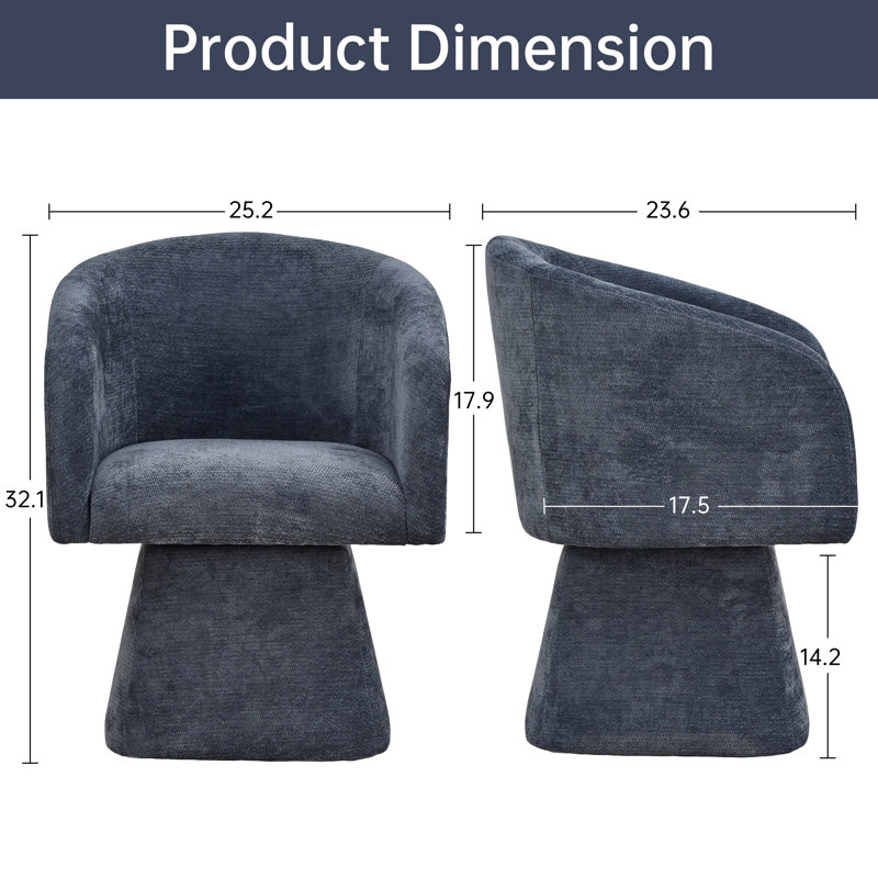 Swivel Barrel Accent Chair, Soft Chenille Fabric, Deep Cushioned Seat, Blue