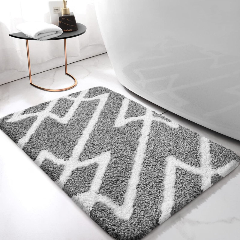 Dorwin Microfiber Non-Slip Bath Rug, Light Gray, 0.7" H x 36" W x 24" D