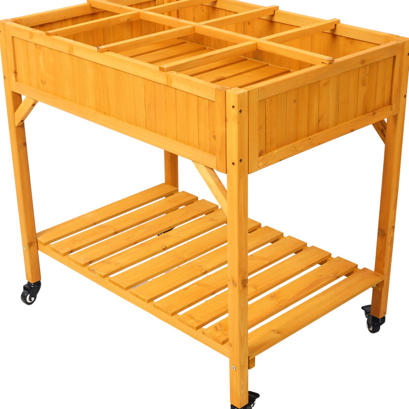 Jardinière mobile en bois surélevée avec tablette utilitaire: pour les herbes, les légumes, les fleurs, les roues verrouillables et le drainage surélevé pour un beau jardin productif: roues, tablette de rangement