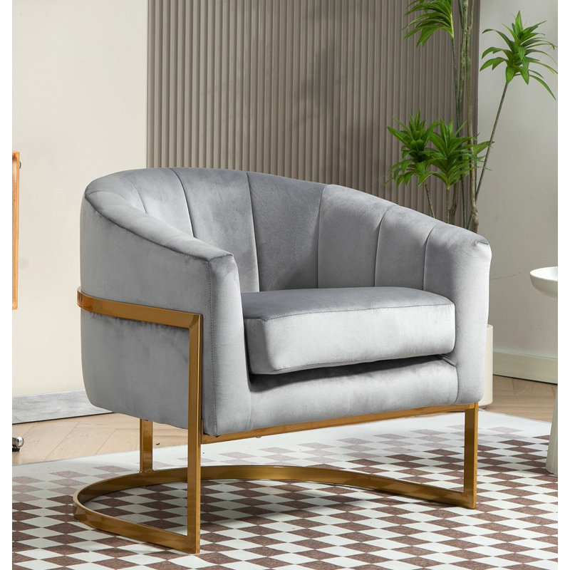 Gold frame velvet armchair, Gray Velvet