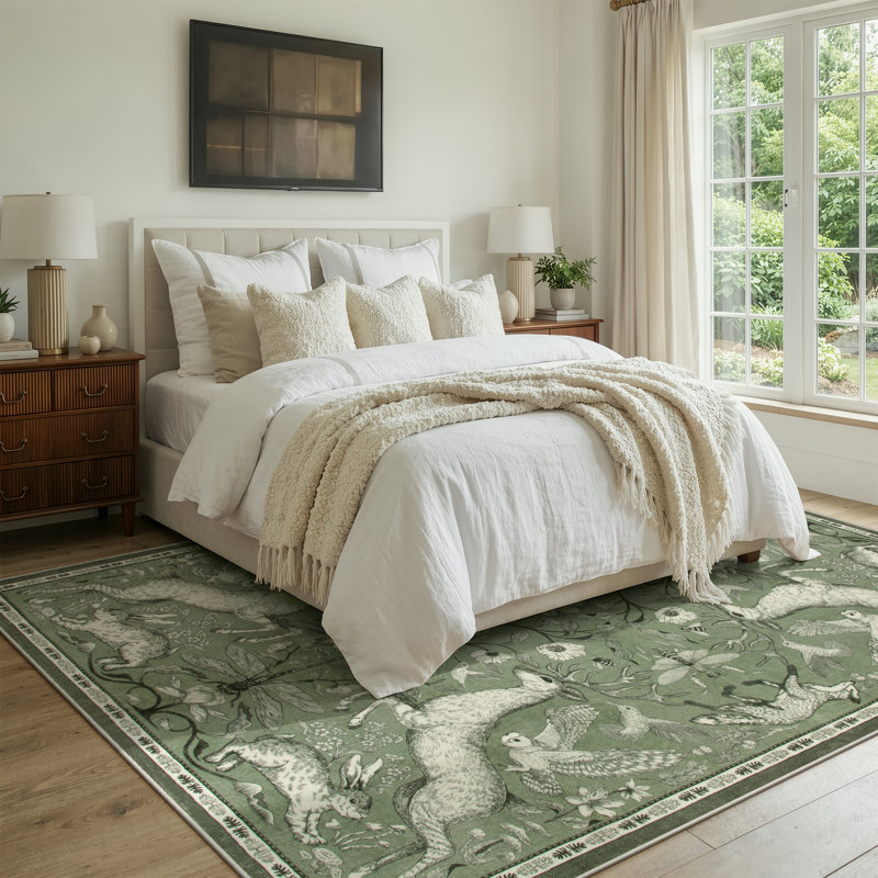 Goldene Morris Inspired Woodland Animal Washable Area Rug with Non-Slip Backing for Living Room, Bedroom and Kidsroom