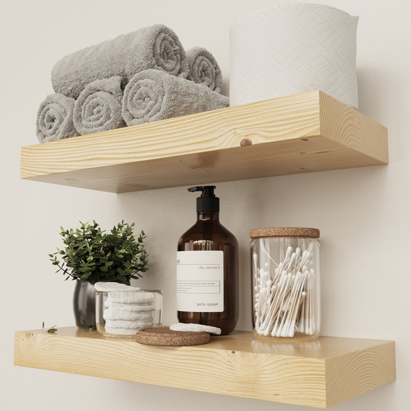 Solid Wood Floating Shelves, Wooden Shelves for Wall Storage, 1.2" H x 16" W x 6.7" D, Naturel