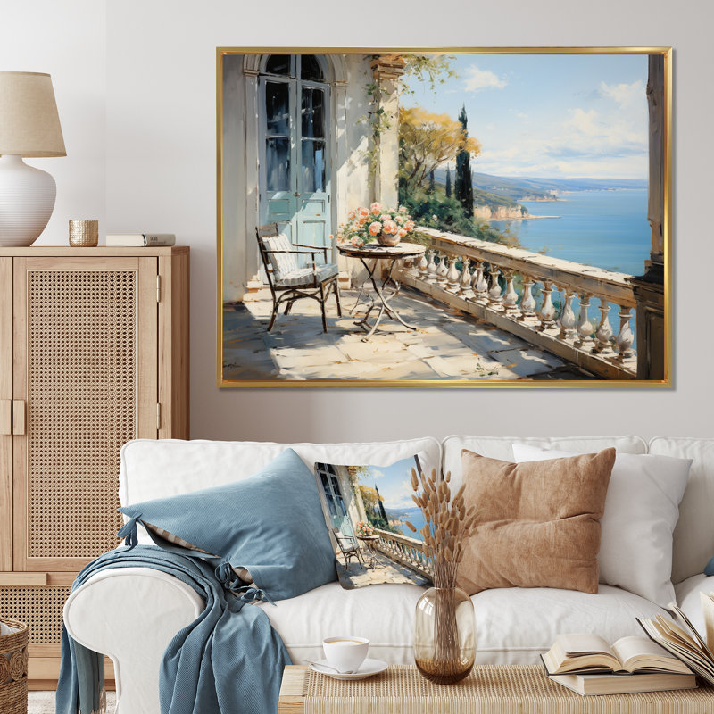 Almarine French Coastal Retreat à St Tropez - Reproduction, H 12 po x l 20 po x P 1 po, Cadre flottant doré