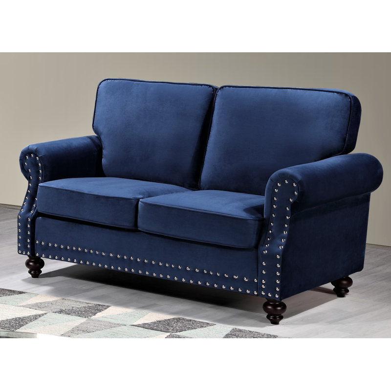 Causeuse en velours avec garniture cloutée, Velours noir