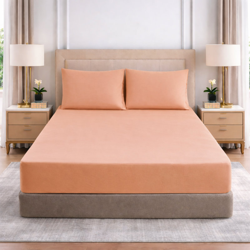 25cm Deep Pocket Fitted Sheet - Soft Microfiber Elasticated Bed Sheet Bottom, Single (3'), Peach