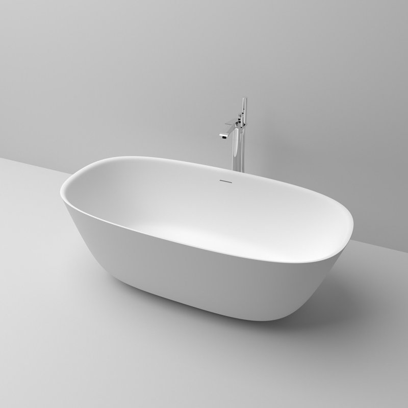 59 Inch Freestanding Solid Surface Soaking Bathtub