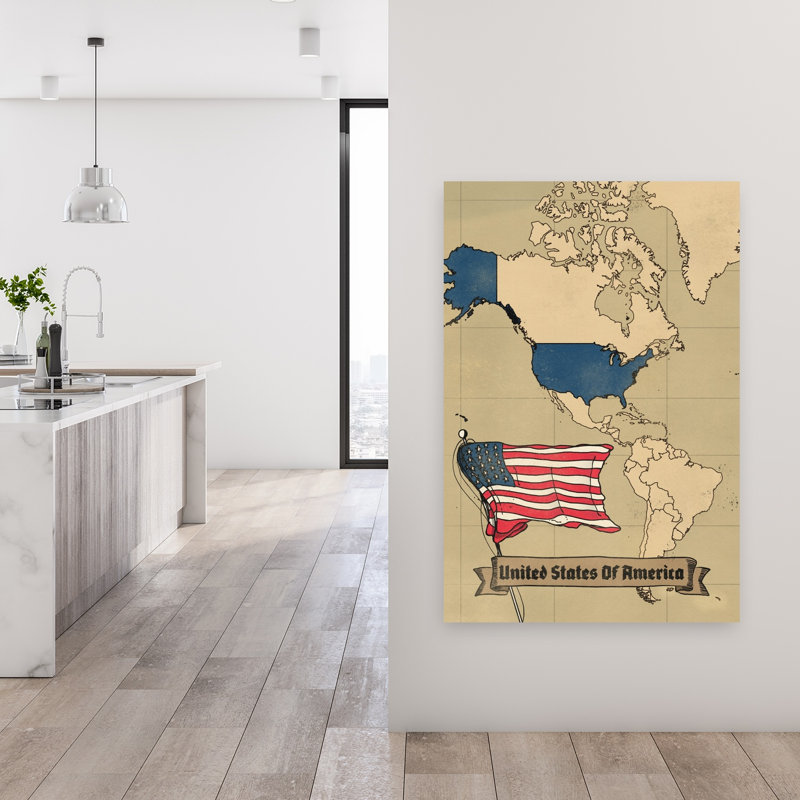 «Patriotic Usa Map», art mural rétro rétro