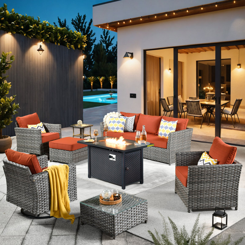 Ensemble de meubles de patio avec coussins 10 pièces Ignatz, Bleu denim