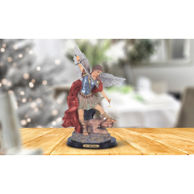 16"H Saint Michael Fighting Demon Holy Figurine  Unique Gifts