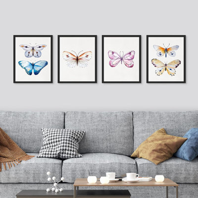 Papillon coloré, reproduction encadrée de 4 pièces