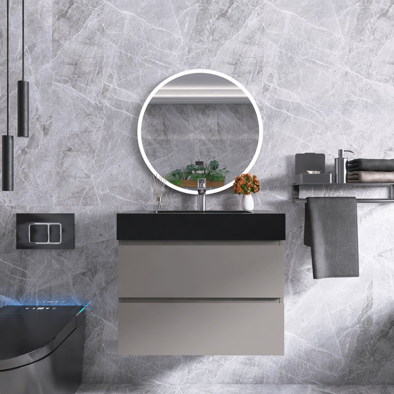 30 In. Single Sink Wall Mounted Bathroom Vanity with Top, Gray