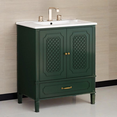 30" Bathroom Vanity With Sink Vintage Style, Multi-functional Storage Space, Door Shelf, Soft-closing Door