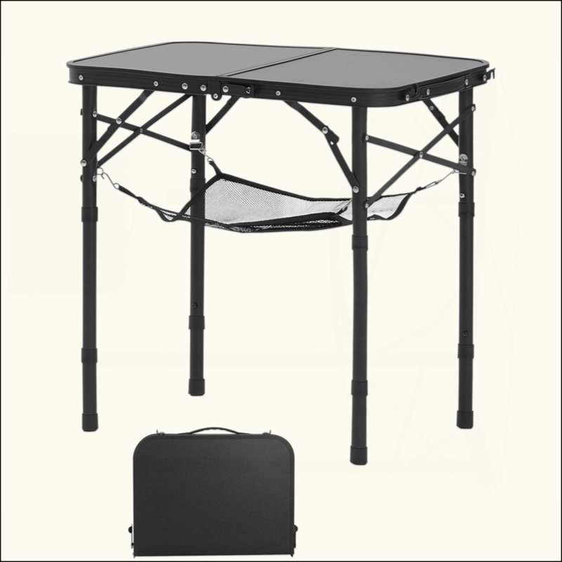 2Ft Folding Portable Camping Table Aluminum Outdoor Table Adjustable Height, Black