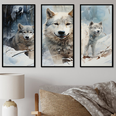 Neige loups en hiver III - loup, art mural