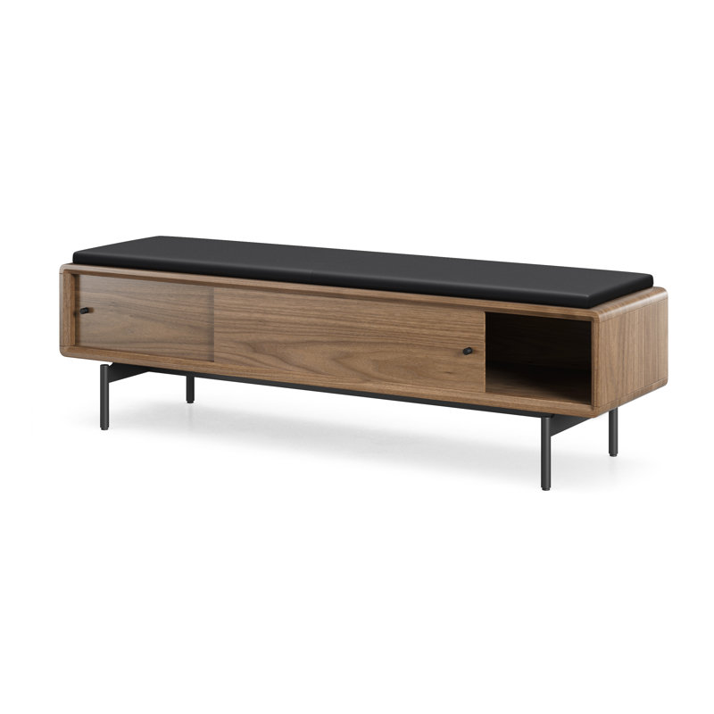 LINQ Leather Storage Bench, Natural Walnut/Black