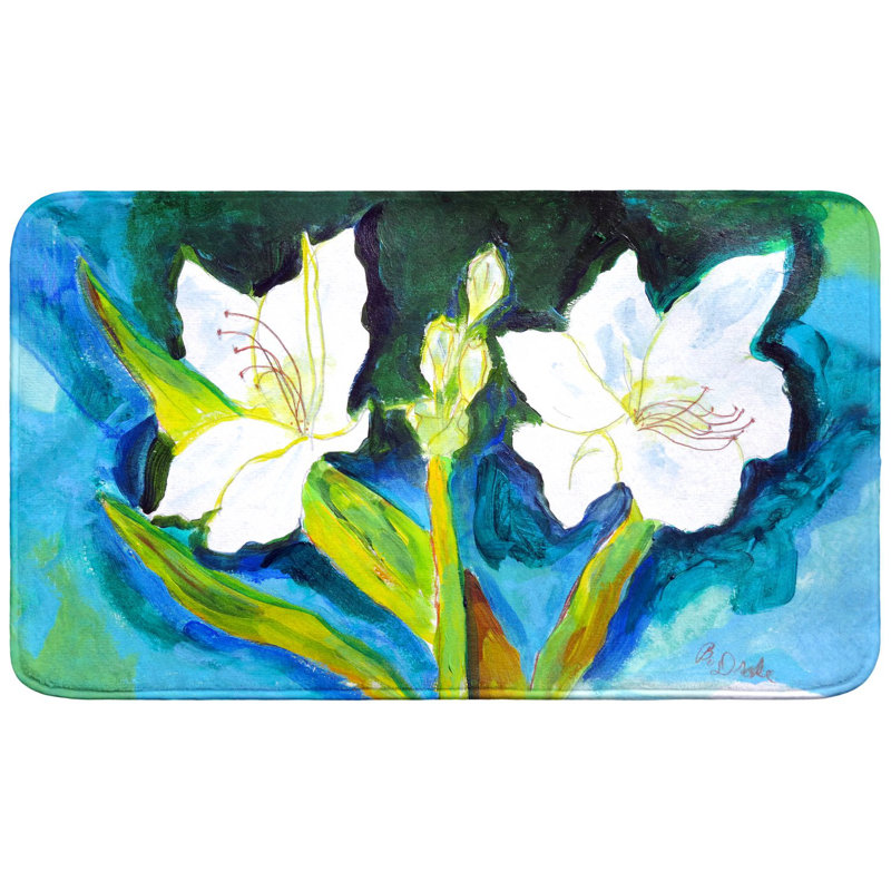White Lilies Bath Mat, 30" L x 18" W