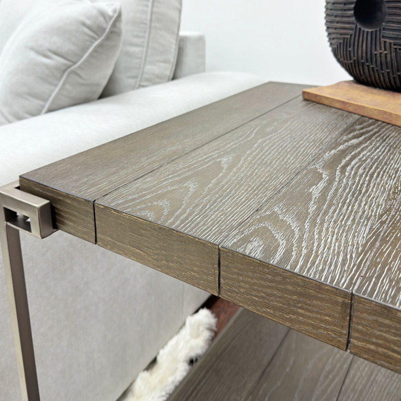 Table basse à structure métallique pour salon - Bois massif et placage de chêne, fini graphite vieilli élégant, étagère de rangement, 127 cm (l) x 66 cm (p) x 46 cm (h) - Mobilité élégante