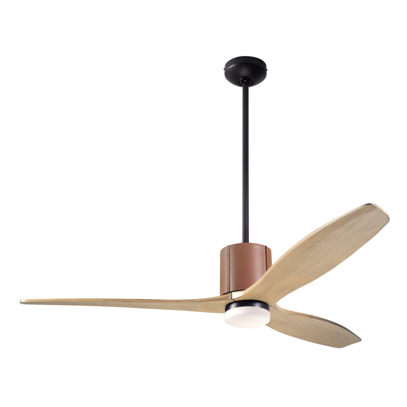 LeatherLuxe 54'' Ceiling Fan with LED Lights, Wall Control, Maple, Dark Bronze/Tan