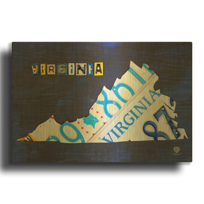 Virginia License Plate Map' By Design Turnpike  Metal Wall Art, 16" x 12"