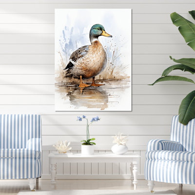 Canard colvert minimaliste à l'étang I - Art mural animal canard