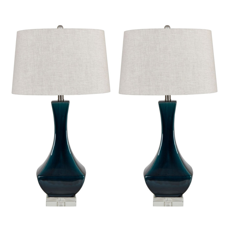 31" Ceramic Table Lamp With White Shade