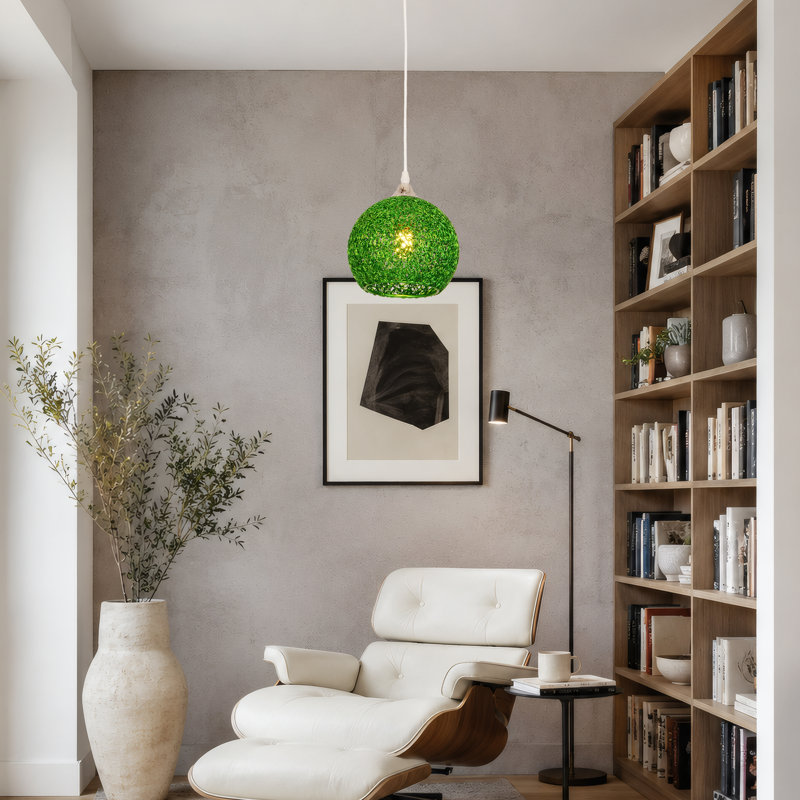 Luminaire suspendu en forme de globe en fil d'aluminium à tête simple pour îlot de cuisine avec ampoule, Green