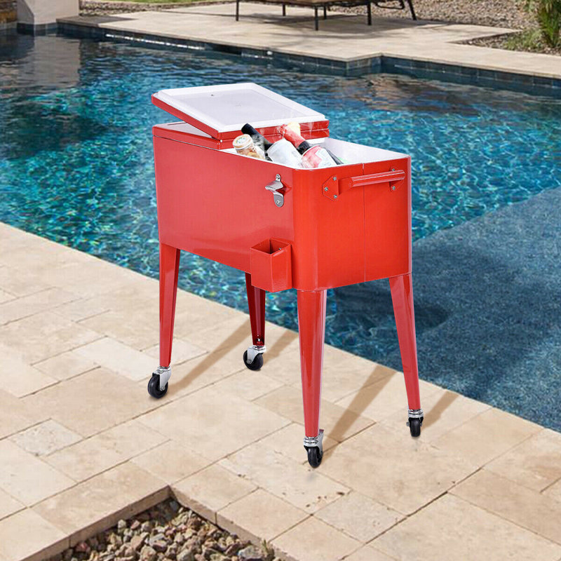 Costway 80 Quarts Serving Station / Cart Cooler with wheels in Red