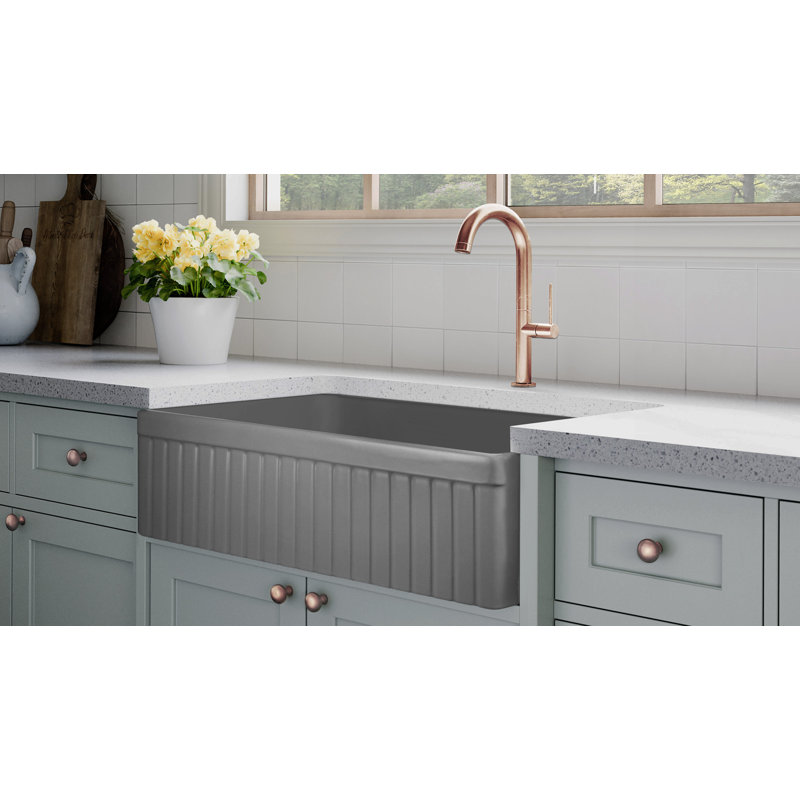 Luxury Solid Fireclay Farmhouse Sink, Polished Rose Gold Accessories