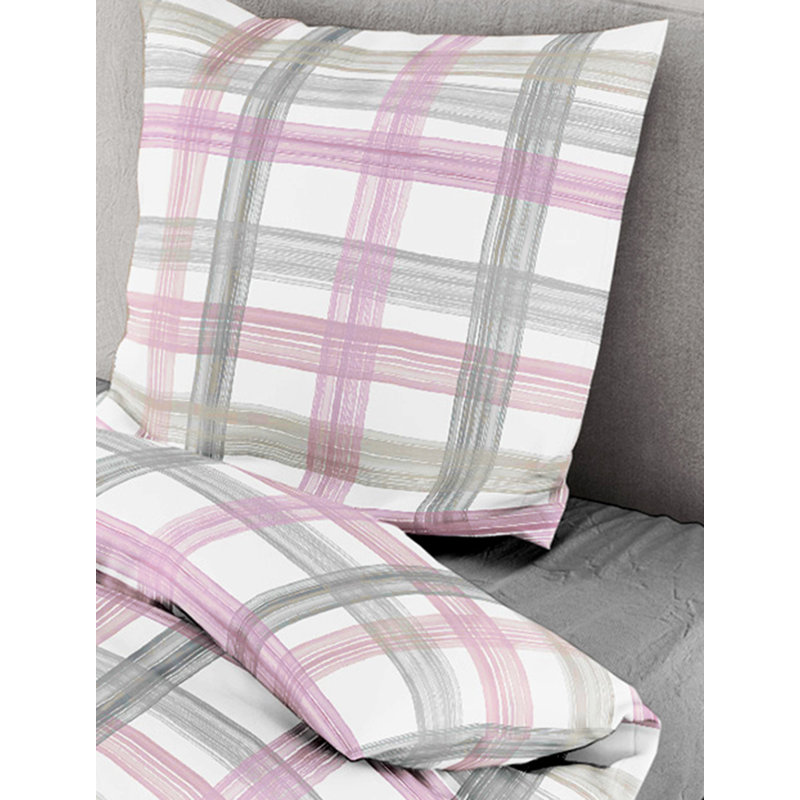 Plaid Duvet Cover Set with Pillowcases Included, 155 x 220cm Duvet Cover + 1 Standard Pillowcase, Pink