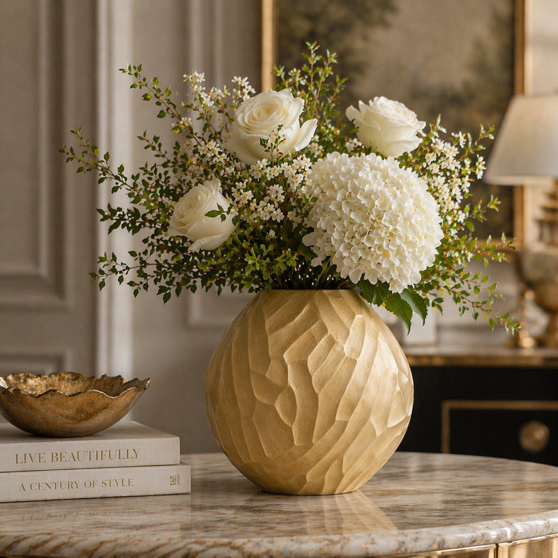 Phillippi Metal Glam Vase, 13.5" H x 13.5" W x 4" D, Champagne