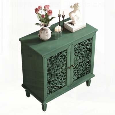 Commode d'appoint rétro sculptée, buffet de rangement à 2 portes avec motif floral symétrique, tablette réglable et pieds en bois massif pour le vestibule du salon