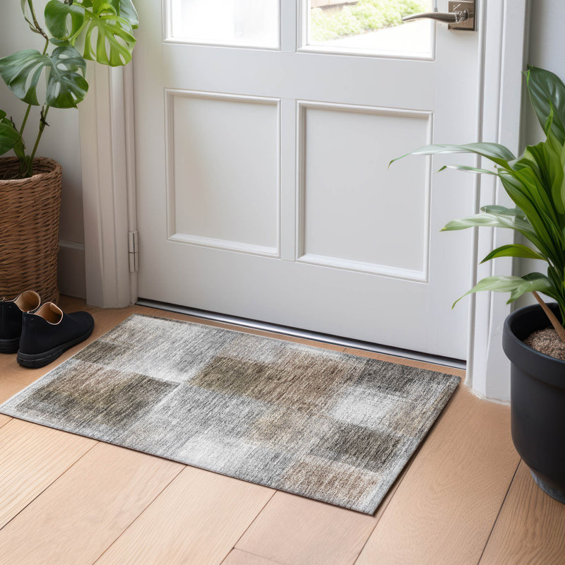 Premium Machine Washable Tweedy Silver Rug, Rectangle 1'8" x 2'6"