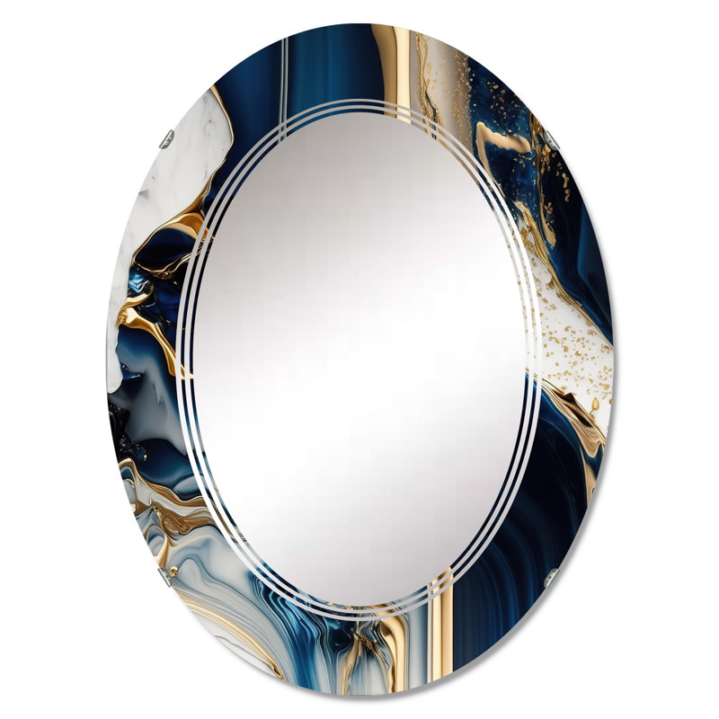 Orsolina Abstract Geode Waves Blue V - Modern Waves Wall Mirror, 30" x 20"