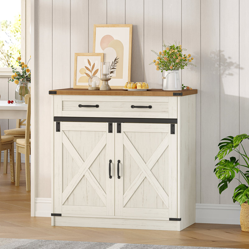 Sideboard, Kitchen Cabinets, Freestanding Kitchen Cupboard with Drawer, Adjustable Shelf, for Entryway, Living Room, Dining Room, Brown and White