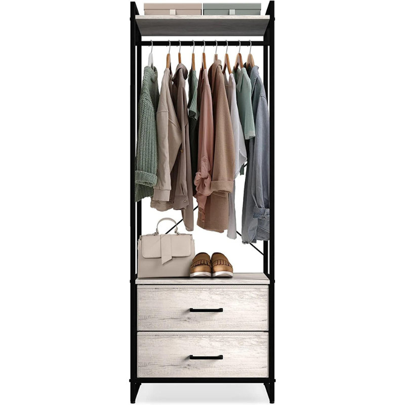 Sorbus 2 Drawer Clothing Rack with Wood Top and Steel Frame, White/Black