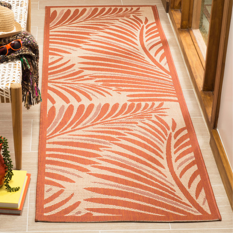 Tapis floral beige / terracotta, Tapis de couloir 2 pi 7 po x 8 pi 2 po