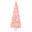 Arbre de Noël artificiel enneigé 7,5 pi avec forme de crayon, branches de pin réalistes, lumières DEL blanc chaud, ouverture automatique, rose et blanc