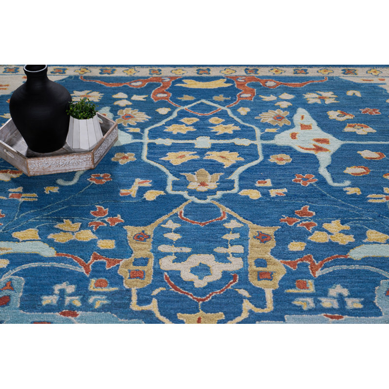 Hamilton hand-tufted New Zealand Wool Navy/Multi Area Rug, Rectangle 10' x 14', Navy