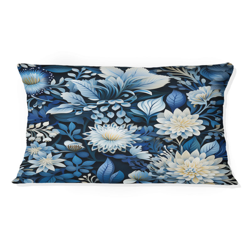Oreiller en polyester russe fleurs bleues et blanches I - floral