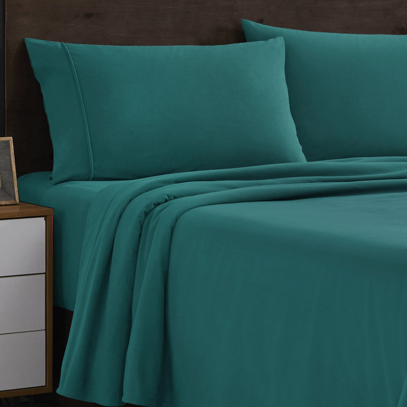 Sweet Home Collection Ultra Soft Microfiber Flannel Sheet Set, Queen Sheet Set with 2 Pillowcases, Teal