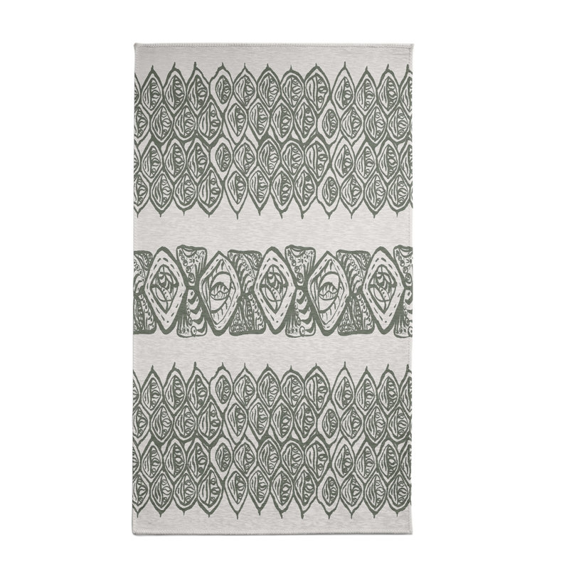 Tapis à motif géométrique vert, Rectangle 3 pi x 5 pi