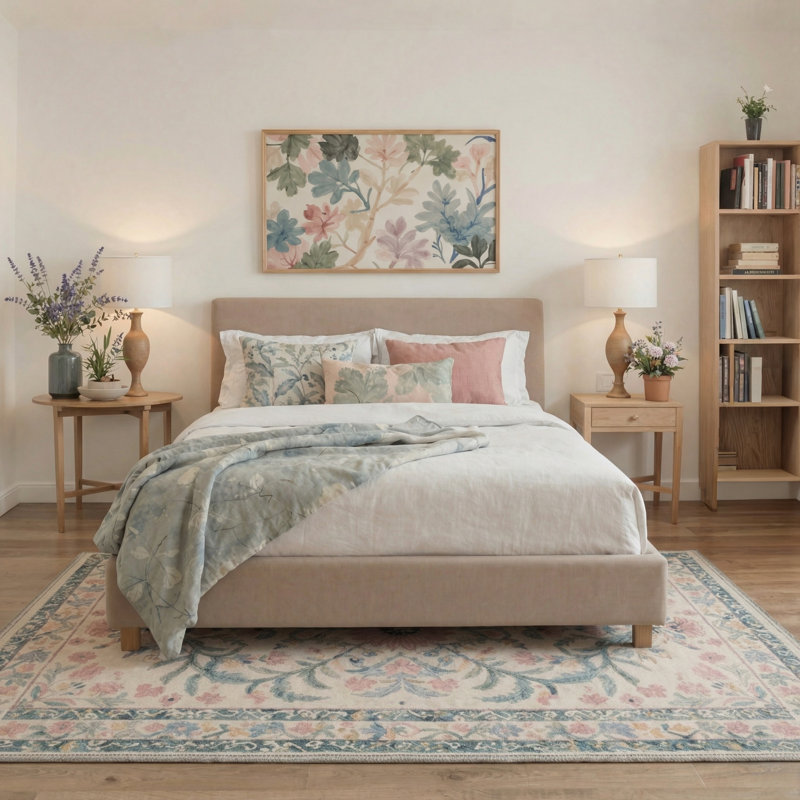 Lorelei Floral Machine Washable Beige / Pink Indoor Area Rug with Non-Slip Backing, Round 5'