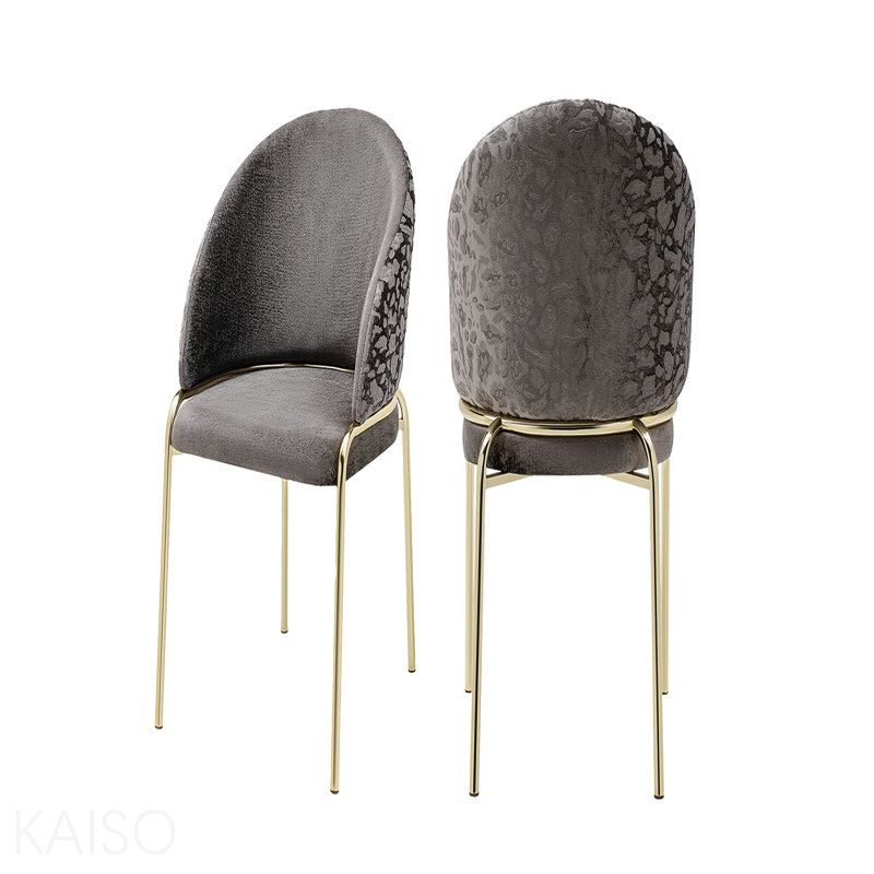 Chaises de style moderne 2 pièces en tissu de velours et pieds en métal enduit d'or, Grey