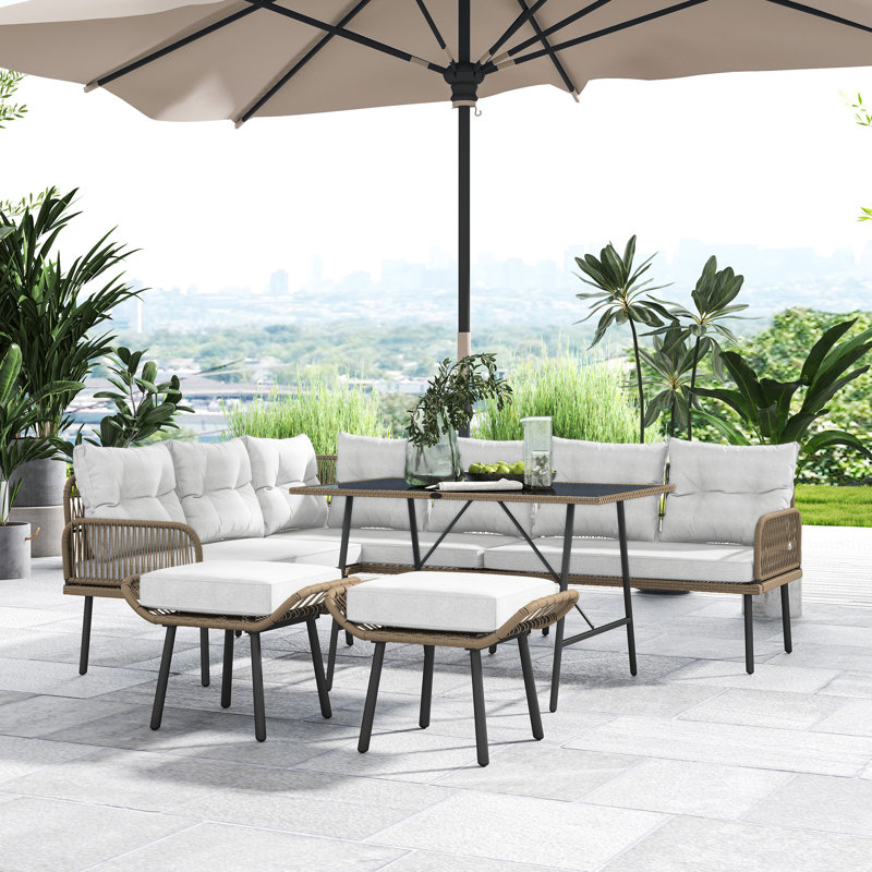 Rattan Sofa Set, Cream