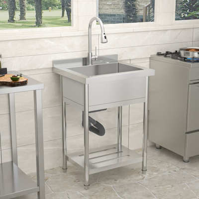 24 in. W x 21 in. D Freestanding Stainless Steel Utility Sink with Pull Out Faucet, Laundry Sinks for Kitchen, Garage, Workshop