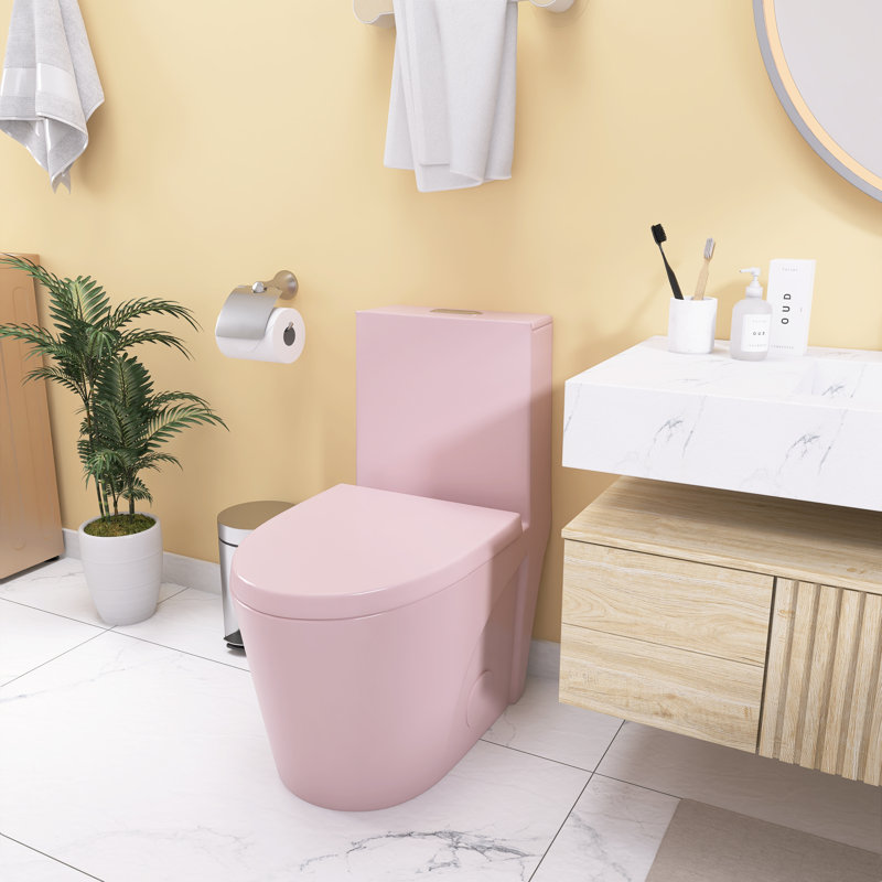 1-Piece 1.1/1.6 GPF Water-Efficient Dual-Flush Elongated Standard-Size Toilet With Soft Closing Seat, Rose