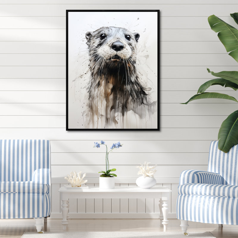 «Otter Playfulness Portrait II», reproduction sur toile, Encadrement doré, H 32 po x l 24 po